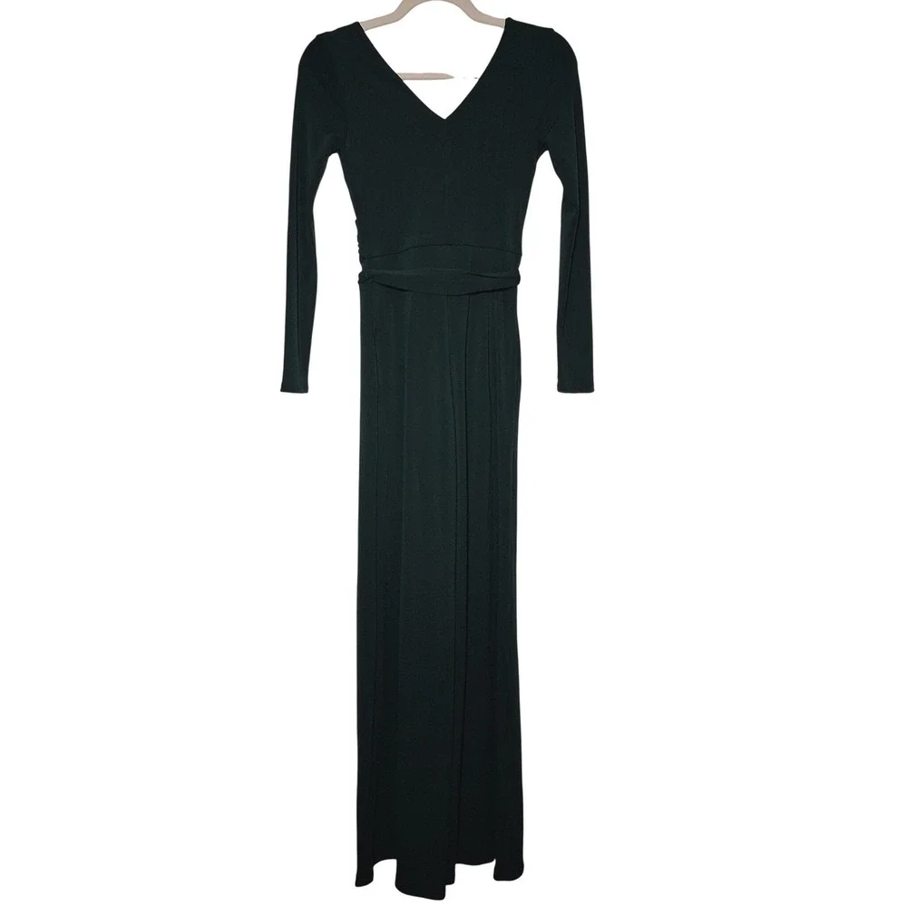 NWT ModCloth Dark Green Surplice Long Sleeve Wide Leg Jumpsuit XXS‎ Retro Party